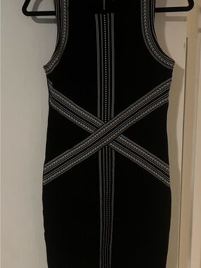 Karen Millen Black Midi Bodycon Dress with White Trim
